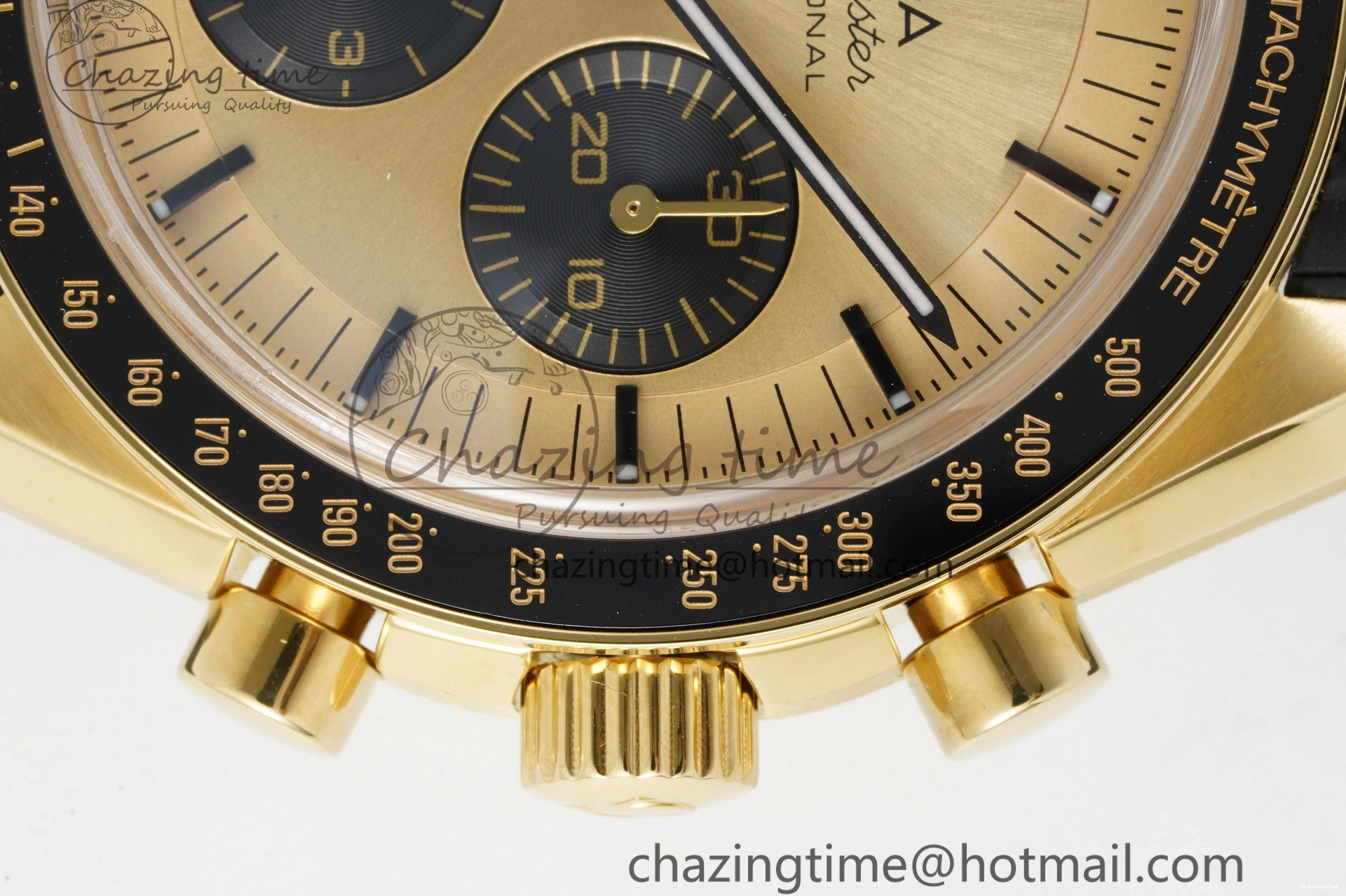 0327 TimelessDesign Speedmaster Moonwatch in Moonshine Gold YG RMF Best Edition YG Dial on Black Rubber Strap Manual Chrono 7834